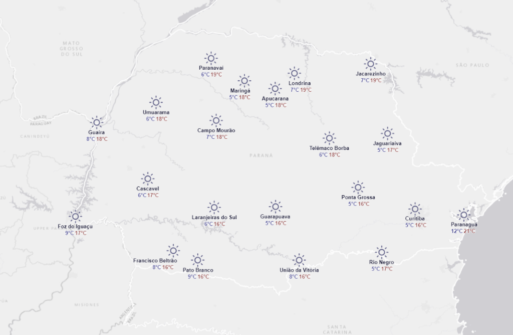 Previsão do tempo no Paraná é de frio