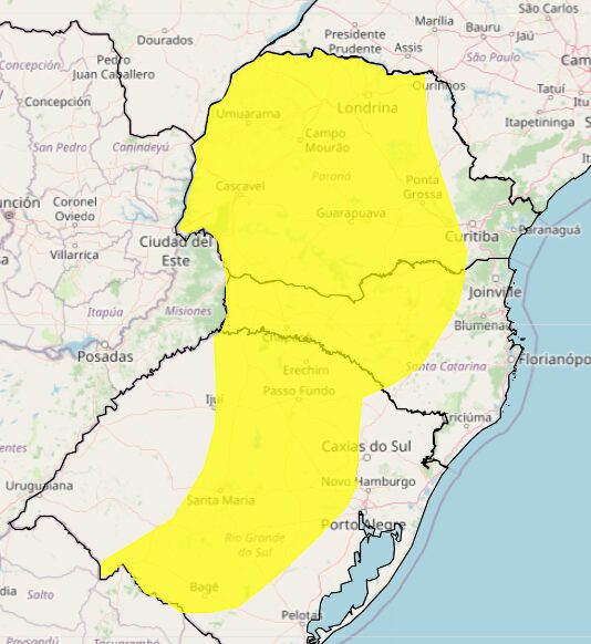 aviso de chuva no Paraná
