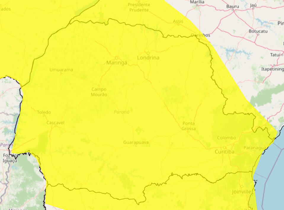 aletta amarelo de chuvas intensas para o paraná