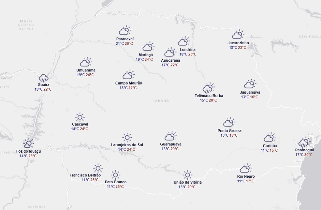 em várias cidades do Paraná faz frio