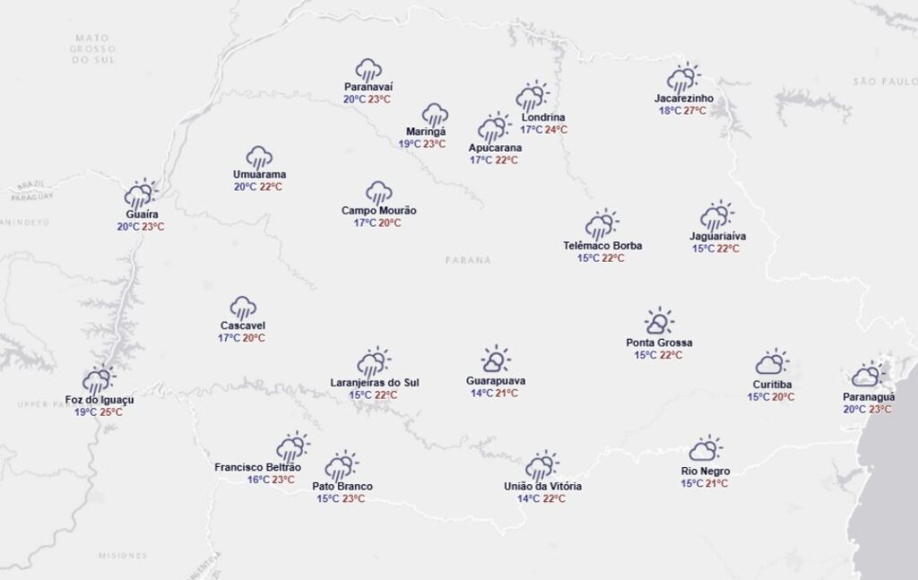 previsão do tempo para esta terça aponta chuvas no Paraná