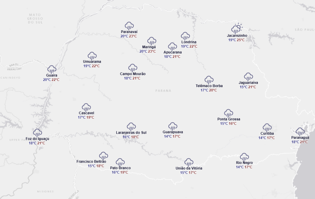 previsão do tempo no Paraná