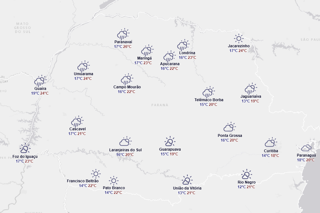 onda de frio: Previsão do tempo para sexta no Paraná. Foto: Simepar