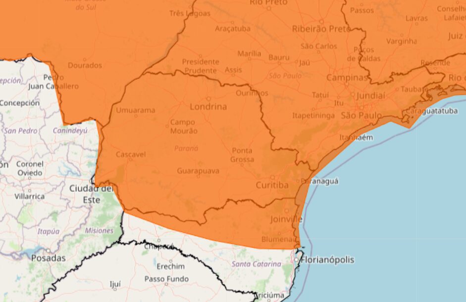 Alerta laranja de tempestade engloba todas as cidades do Paraná. Foto: Inmet